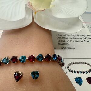 Heart-Shaped authentic Garnet and Topaz in S925 setting with certificate
